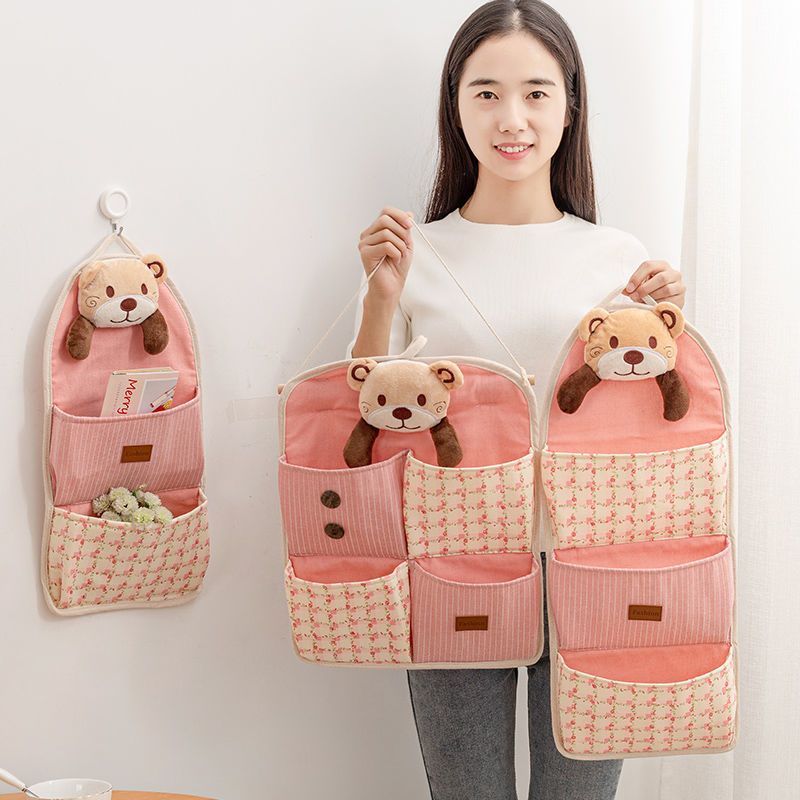 粉色熊 单袋[宽23*高28cm]+巜 棉布收纳袋宿舍门后墙上挂袋墙挂式壁挂杂物置物袋神器挂兜小布袋