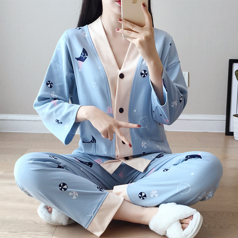 月子服夏季薄款产后哺乳衣孕妇怀孕期睡衣春秋产妇喂奶家居服