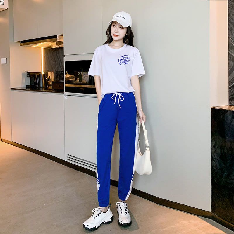 真维斯运动短袖套装女2022夏季薄款网红时尚休闲减龄长裤两件套图片