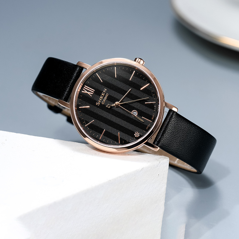 casio旗舰店卡西欧手表女正品时尚sheen商务休闲防水蓝宝石皮带手表20