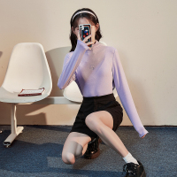 犬系女孩长袖打底衫女唐狮2022堆堆领针织衫早秋新款修身通勤上衣_43 L 缬草紫/第二批