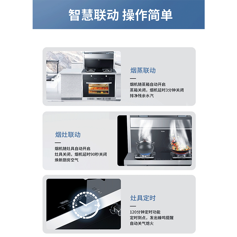 海尔(Haier)JJZT-90E-X1ZK(12T)蒸烤一体集成灶 精准调温 大火力 大吸力 模块化可拆 海尔厨房电器