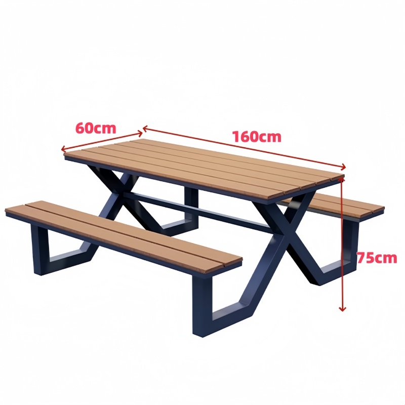 悦兴诚连体桌椅160*60*75cm套高清大图
