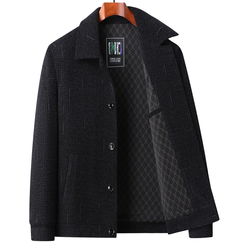 啄木鸟爸爸秋装中年毛呢夹克男士外套春秋季中老年呢子上衣50岁60高清大图