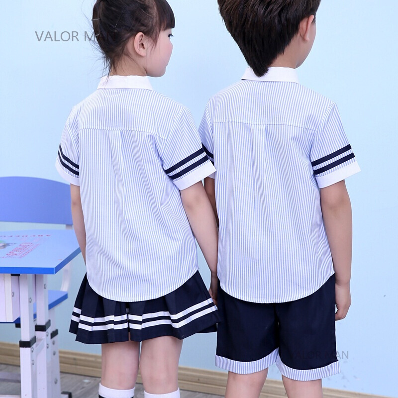 条纹英伦园服班服套装男女童演出服 学生礼服夏