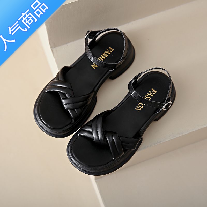 SUNTEK厚底踩屎感运动凉鞋2023年新款夏季一字扣带松糕沙滩凉鞋女配裙子高清大图