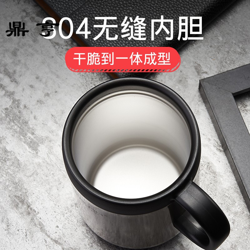 鼎亨304不锈钢马克杯带盖勺男女士保温杯办公室茶杯水杯家用咖啡