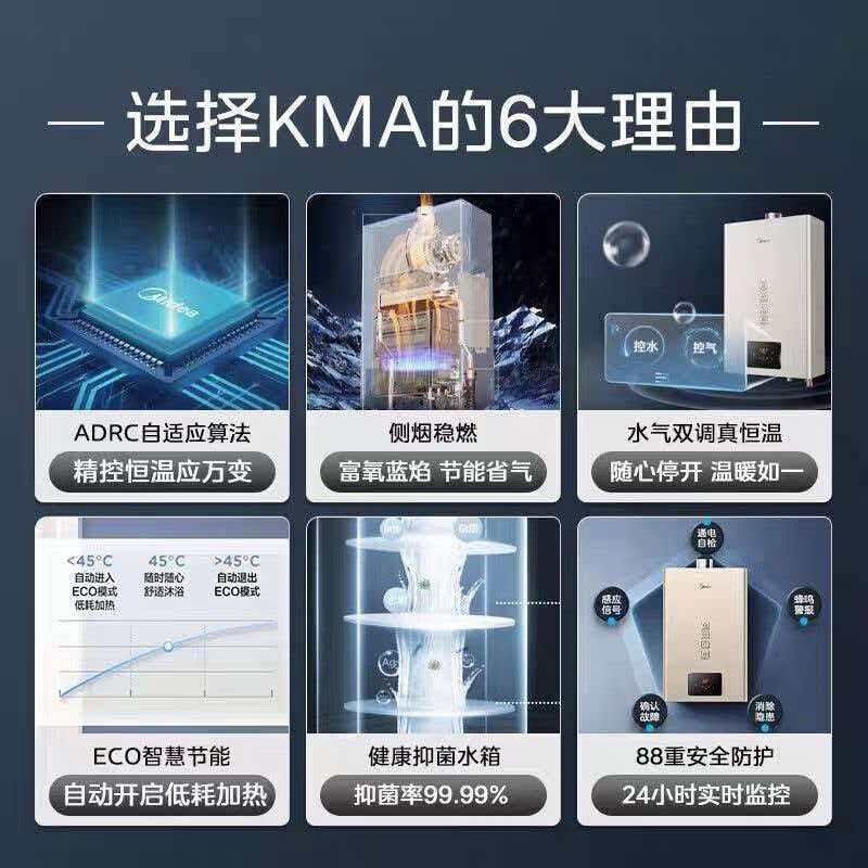 美的Midea强力恒温燃气热水器13L智能变频即热恒温舒适节能设计高清大图