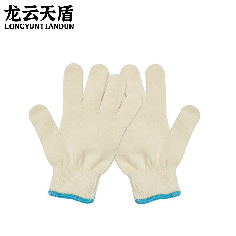 龙云天盾劳保手套奶黄毛纺加丝劳保手套双层棉线手套加厚加密600克12双
