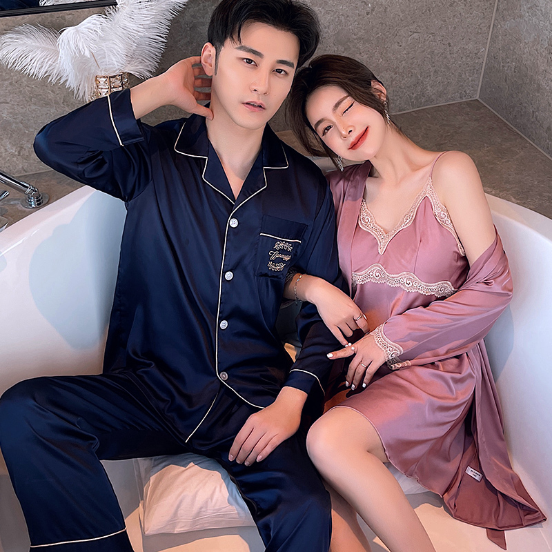 ideamini新婚结婚喜庆红色女性感吊带裙浴袍晨袍男春秋款情侣睡衣开衫