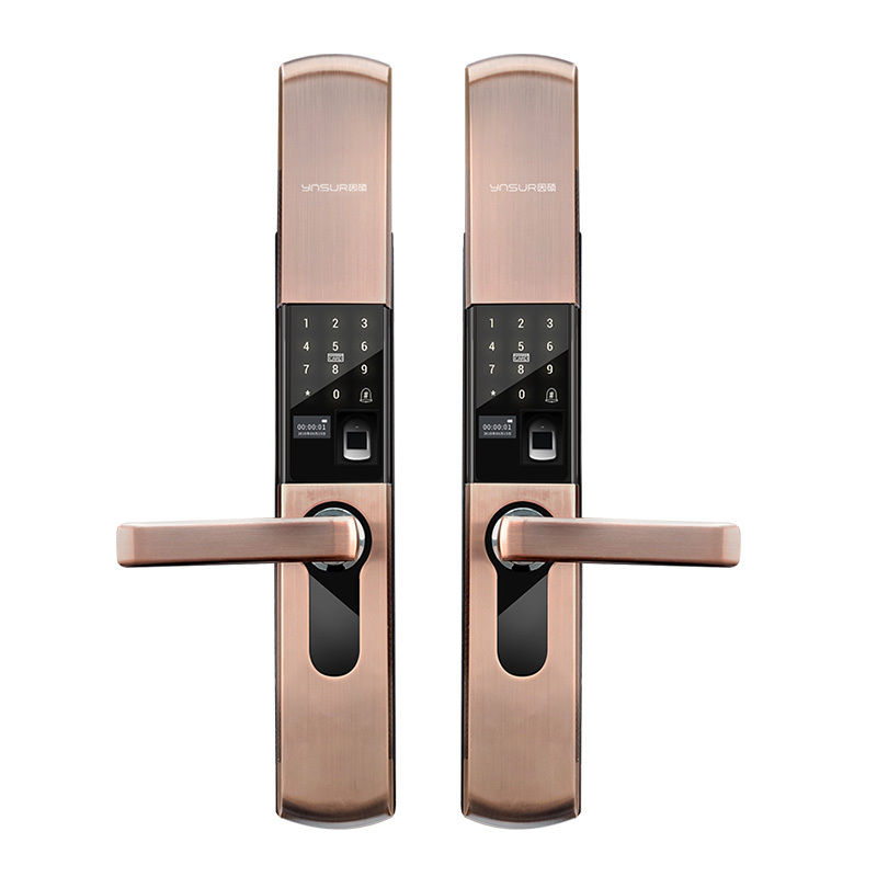 因硕指纹锁家用智能门锁防脉冲电子密码锁通用门禁锁b08 古铜色报价_