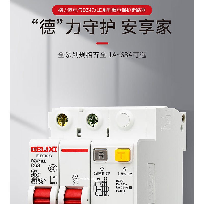德力西 电气空开断路器 空气开关漏电保护器DZ47sLE 4P 63A