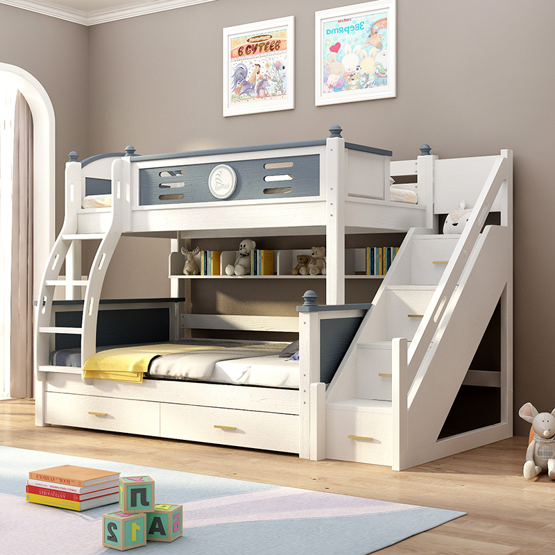 百冠环球 上下床橡木双层床实木高低床儿童全实木子母床楼梯两层分体