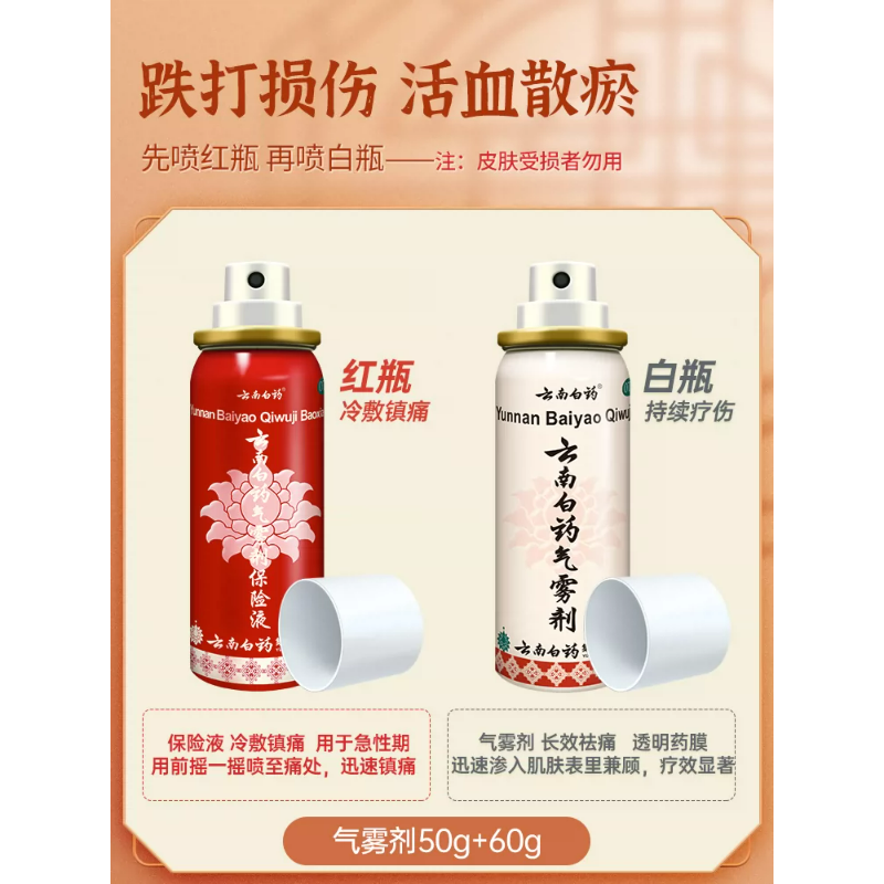 云南白药(YUNNAN BAIYAO)气雾剂50g+30g x 1盒活血散瘀消肿止痛瘀血肿痛跌打损伤高清大图