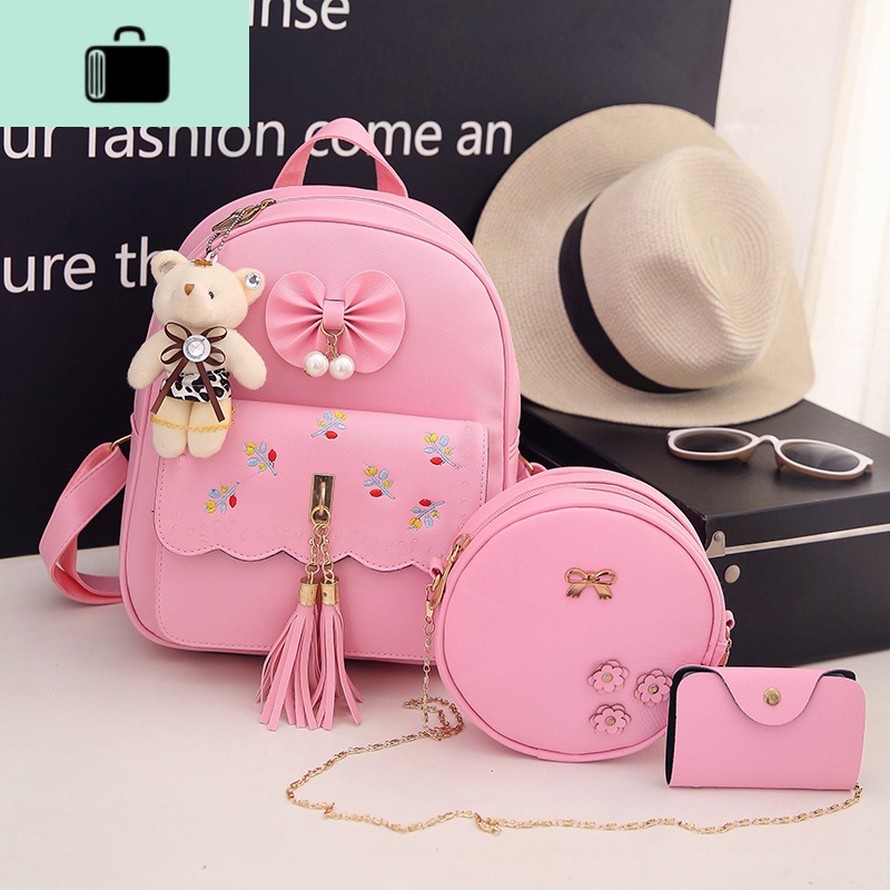 可爱儿童背包时尚双肩包女童小背包公主幼儿园书包女小学生旅行包NEW LAKE 6152大号三件套粉色