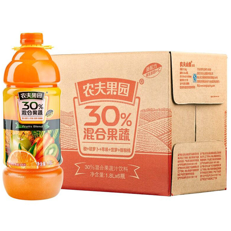 农夫山泉 农夫果园 30%混合果蔬汁(胡萝卜+苹果+橙) 1.8L*6瓶高清大图