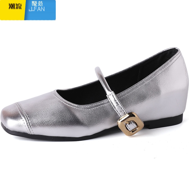 聚范小个子内增高玛丽珍鞋单鞋女2024年新款配裙子银色小皮鞋潮高清大图