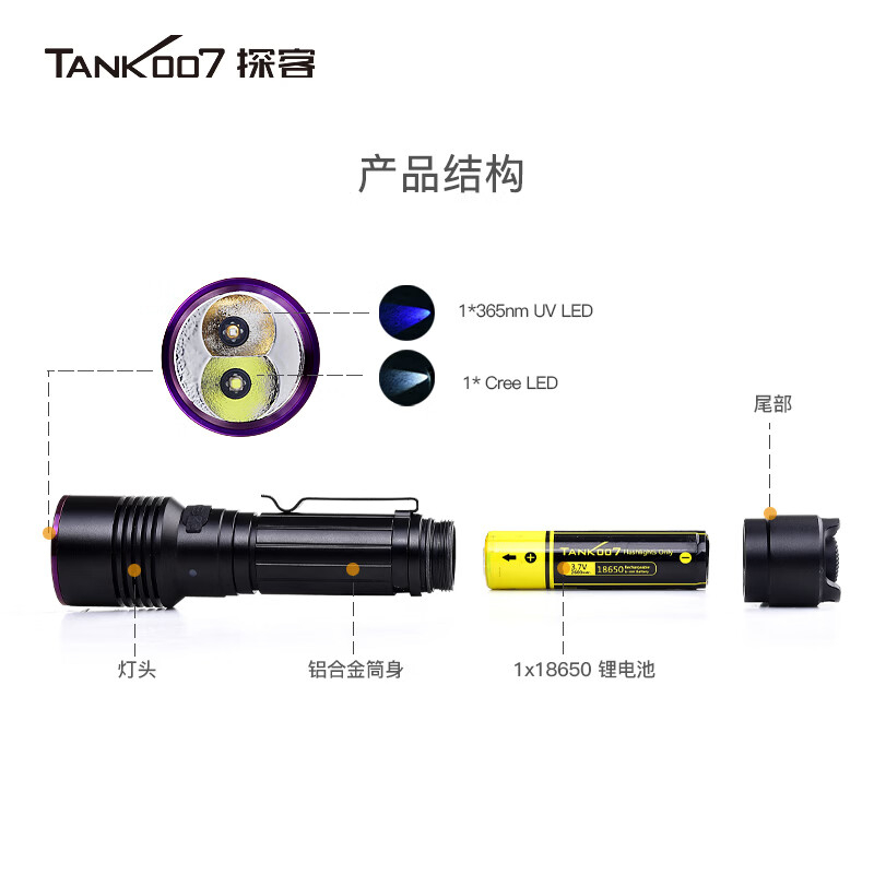 探客TANK007 UV122 双光源(照明+UV检测)工作手电筒高清大图