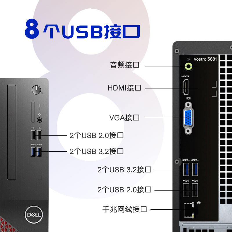 戴尔(DELL)成就3681迷你台式机小机箱办公商用游戏家用炒股财务税控开票网课整机3690同款 单主机(无显示器) i3-10105 8G 512GB固态 核显 定制