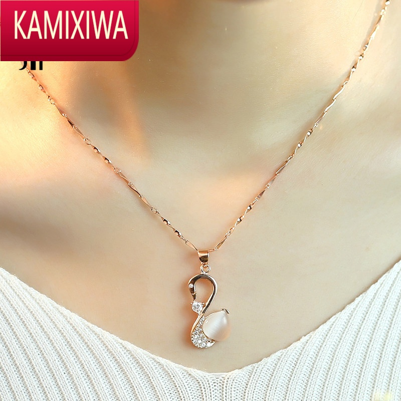 kamixiwa玫瑰金天鹅项链女银彩金吊坠轻奢小众设计感生日礼物送女友