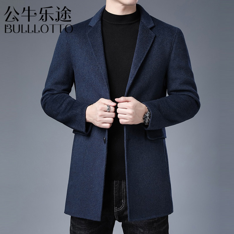 公牛乐途2021毛呢大衣男中长款羊毛西服秋冬季加厚中双面呢西装风衣呢子外套定做款