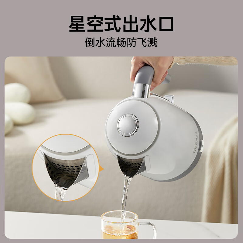 膳魔师(THERMOS)烧水壶恒温电热水壶自动断电316食品级不锈钢大容量内胆月光白高清大图