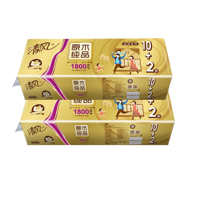 清风 清风金装无芯卷纸4层1800克12卷无芯卫生纸婴儿卷纸家庭装厕纸巾12卷