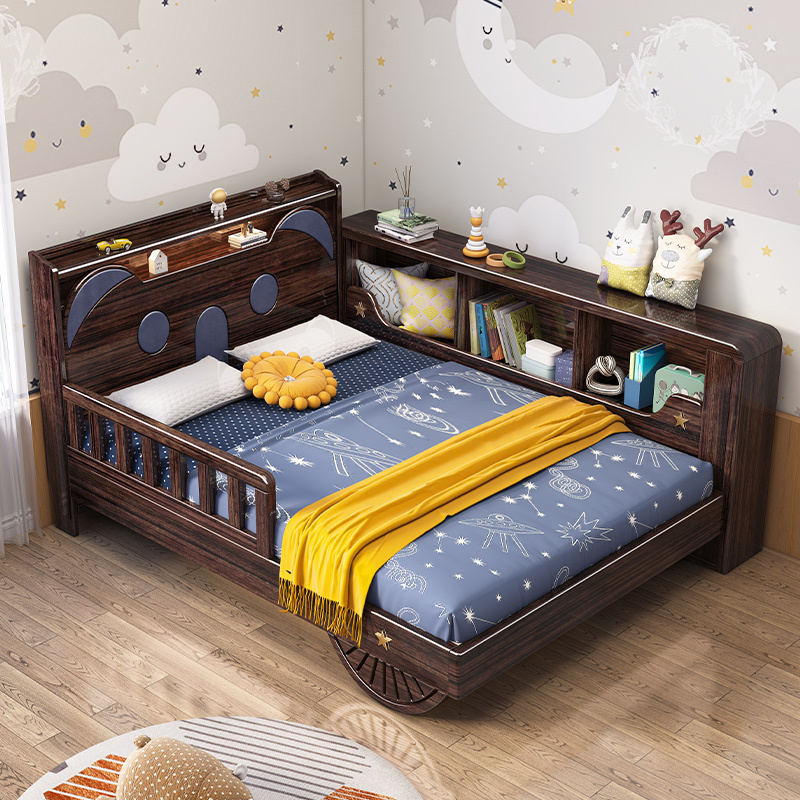 月影梳桐实木儿童床紫金檀木榻榻米床书架床一体卧室多功能储物单人