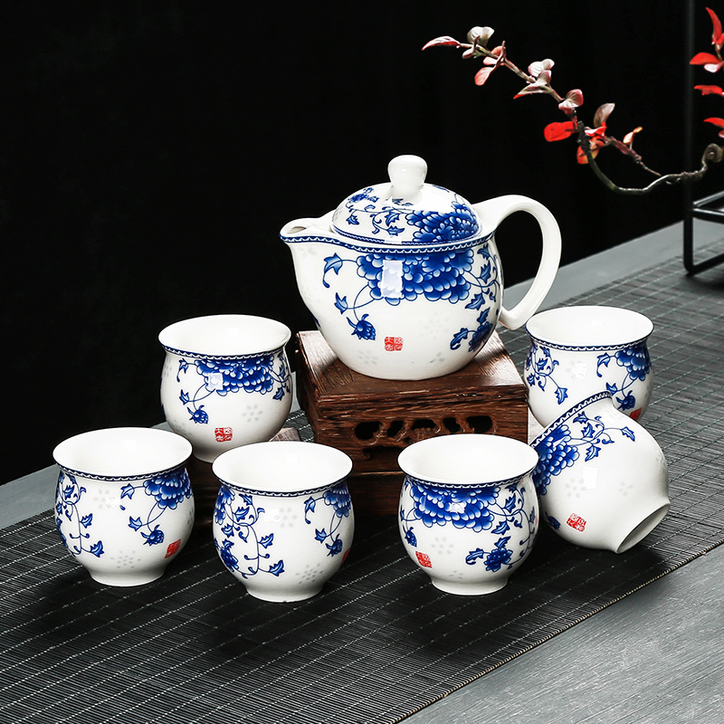 单杯6个不含壶云纹龙陶瓷功夫茶具欧式青花防烫双层大号茶杯不烫手陶