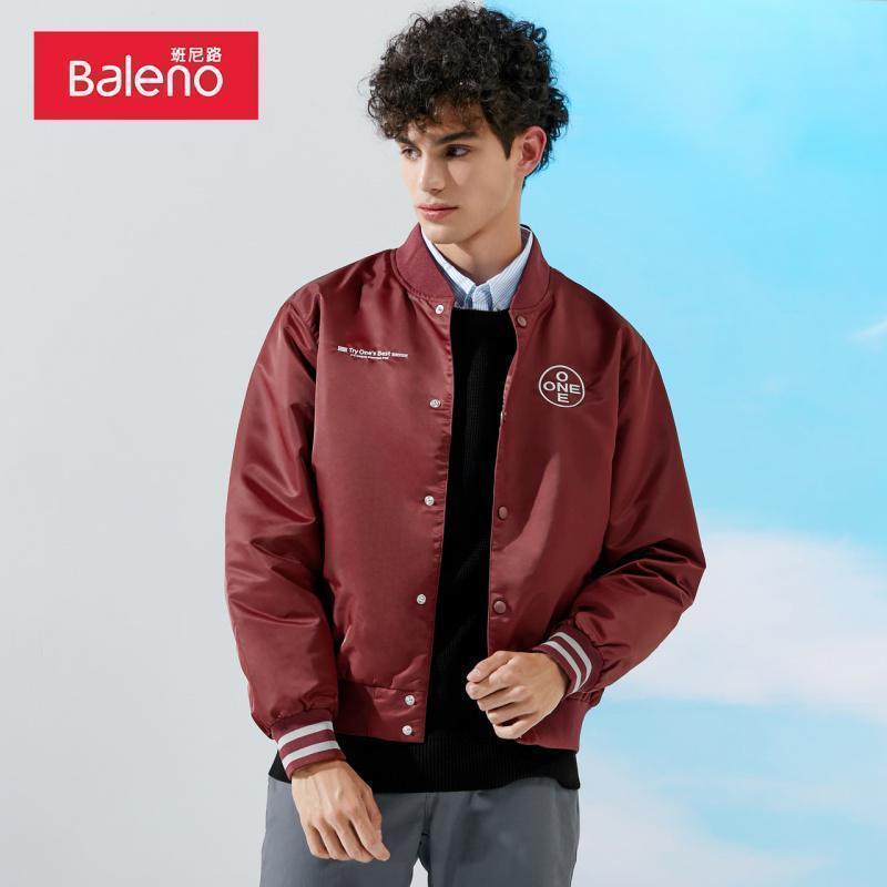 班尼路2020春季新款飞行夹克男潮流英文刺绣保暖宽松棒球服