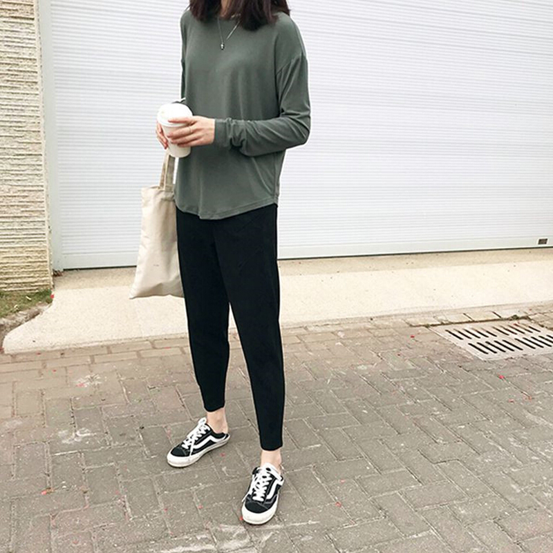 哈伦裤女胖mm夏大码宽松休闲裤显瘦小脚九分萝卜裤弹力黑色直筒裤黑色