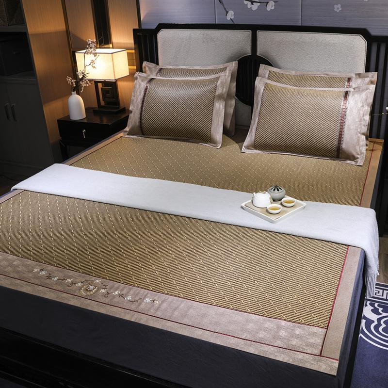 家柏饰(CORATED)冰丝凉席三件套1.8m床夏季纯藤席1.5可折叠夏天两用2.0米席 小牛高档古藤双面-古韵 1.8m（6英尺）床