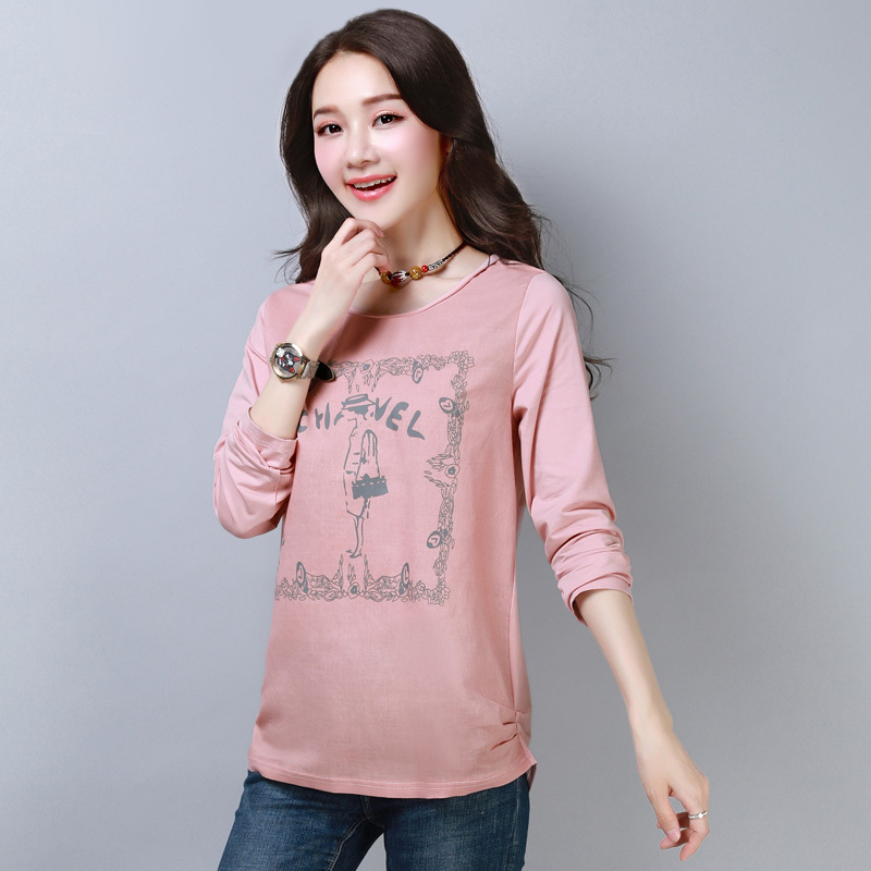 棉麻长袖女t恤薄款2018秋季新款宽松休闲圆领套头亚麻棉女士上衣