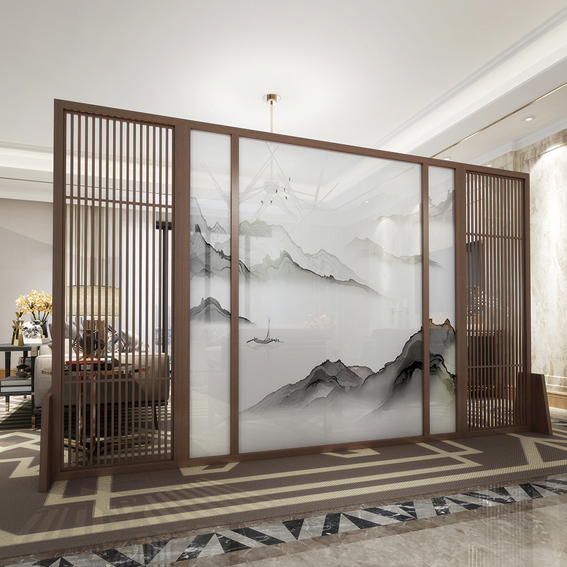 新中式屏风隔断客厅山水玄关别墅实木定制镂空酒店装饰格栅大座屏 花梨红木:250*180cm高 整装高清大图