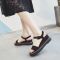 桂兰珊（Guilanshan） 坡跟凉鞋女2020夏季新款韩版松糕厚底百搭中跟一字带软妹学生罗马