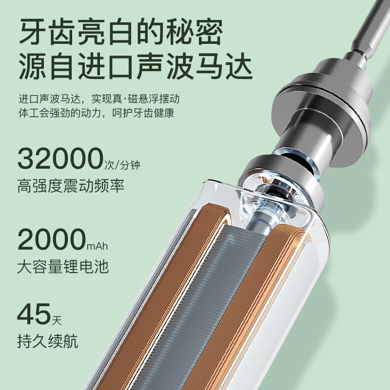 荣事达电动牙刷家用软细毛充电式超声波防水美白全自动男女情侣牙刷 蓝色8个刷头 1个洁面刷 感应充电