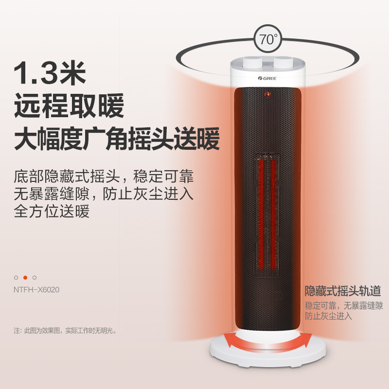格力(GREE)取暖器暖风机 NTFH-X6020 家用小型电暖气立式定时电暖器智能温控多重保护广角摇头送暖低噪运行高清大图