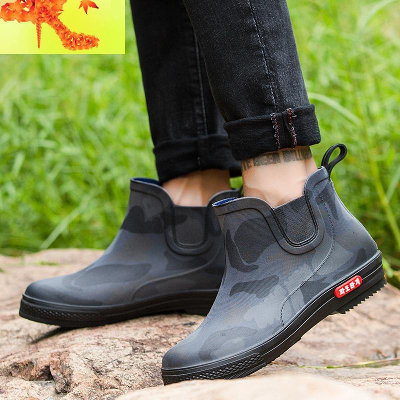 秋冬季时尚雨鞋男士防滑防水鞋低帮耐磨雨靴加绒男款工作胶鞋套鞋简畅