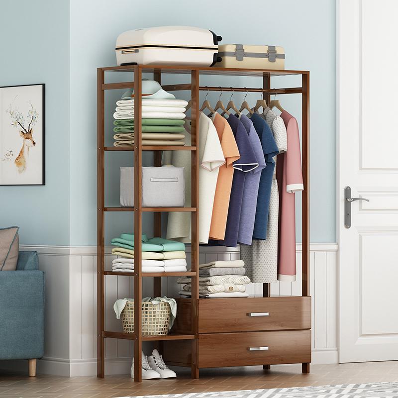 戴劲 衣架落地卧室衣帽架挂衣包架简易多功能简约收纳家用置物衣柜 90上下双抽款高清大图
