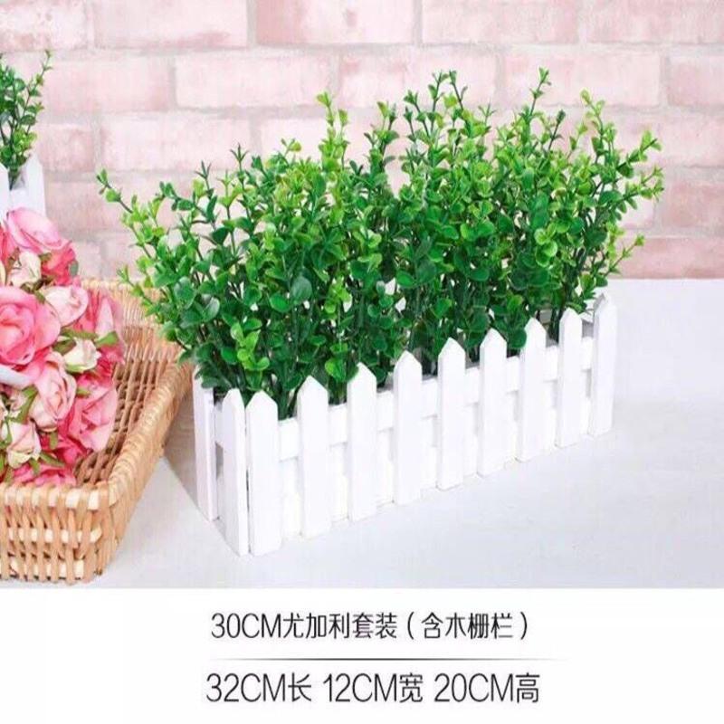 大尺寸摆放栅栏仿真花绢花干花假花套装卧室装饰花玫瑰花假花摆件[7月24日发完] 尤加利 30厘米栅栏