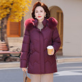 气质加绒冬装妈妈装棉衣40岁冬季保暖棉服女中老年人衣服大毛领女 2XL(建议110-125斤） 紫红色棉衣