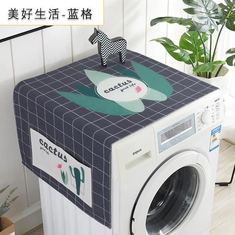 BONJEAN全自动滚筒式 洗衣机罩 防水防晒防尘罩套罩北欧盖布通用上开盖巾 美好生活-蓝格 洗衣机、小冰箱通用（130*50cm）升级防水