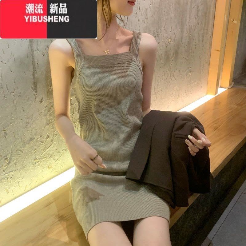 YIBUSHENG韩风针织吊带连衣裙女2024年新款藏肉修身季内搭裙子小黑裙图片