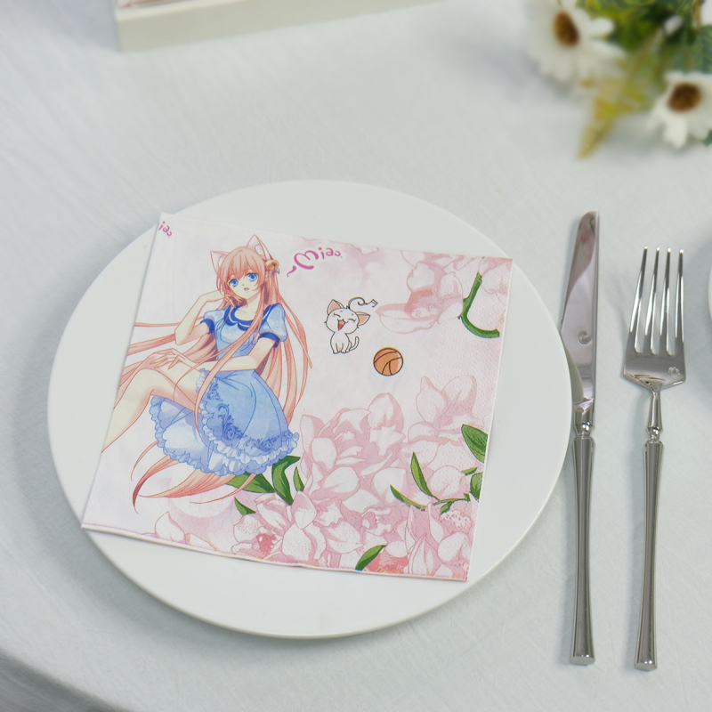 莞美尚品猫妖的诱惑怦然心动彩色餐巾纸原生木浆纸巾三层加厚便携装2包