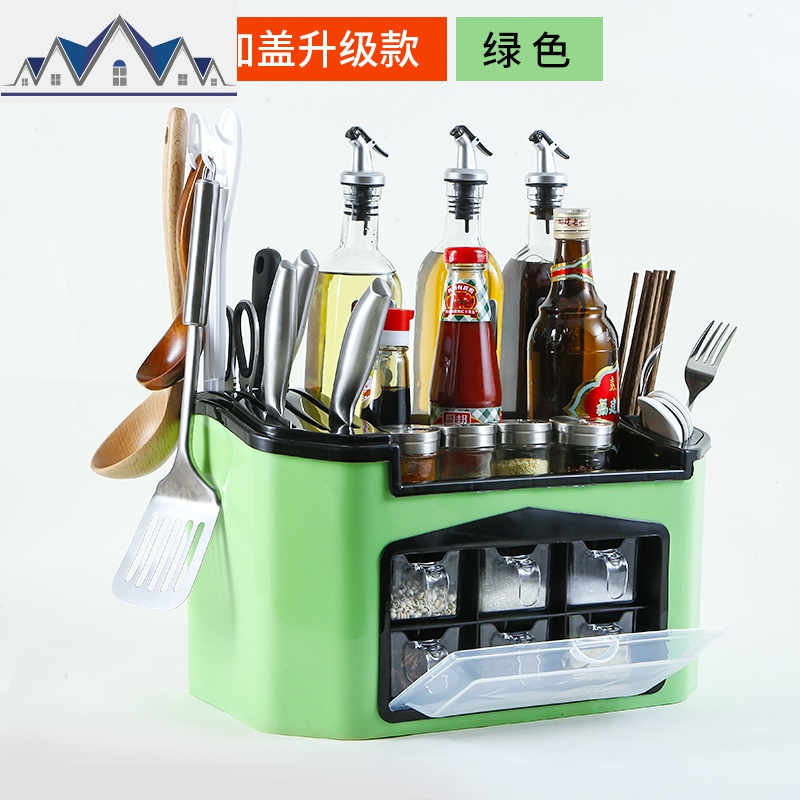 调料盒套装厨房用品神器家用多功能收纳盒盐罐调味瓶佐料置物架_4_323 大号6抽屉加盖升级款（绿色）