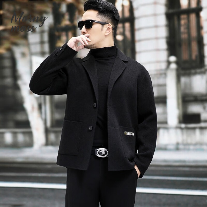 默尼密思品牌羊毛大衣男短款中青年秋冬新款时尚短款毛呢外套西装领