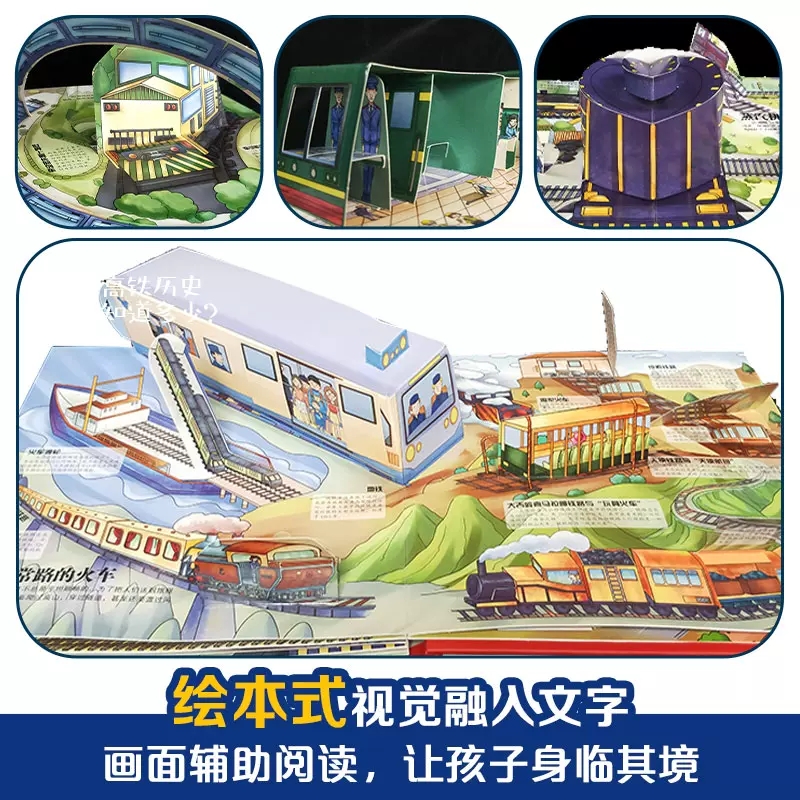 [醉染正版]呦呦童 全4册 高铁机场火车机器人3d立体书 1-3-6-9-12岁儿童小学生科普立体书 启蒙认知玩具书籍高清大图