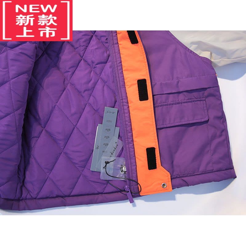 可莉允童装儿童时尚夹棉衣冲锋衣2022冬新品男童韩范拼色外套棉服图片