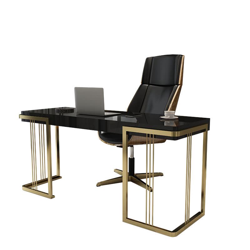 后现代轻奢书桌钢琴烤漆不锈钢电脑桌简约办公桌家用写字台图片
