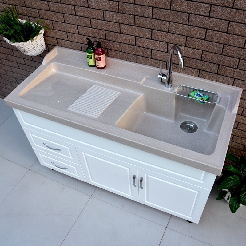 闪电客阳台洗衣柜带搓板洗衣盆洗衣池浴室柜洗衣槽洗手盆洗衣斗12058